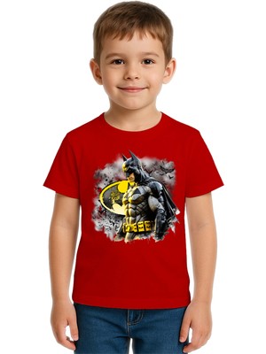 Sedirli Unisex Batman Baskılı Çocuk Tişört Pamuklu Penye Kumaş