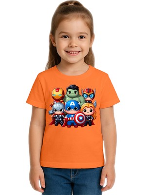 Sedirli Unisex Hulk Kaptan Amerika Demir Adam Baskılı Çocuk Tişört Pamuklu Penye Kumaş