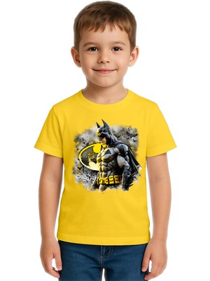 Sedirli Unisex Batman Baskılı Çocuk Tişört Pamuklu Penye Kumaş