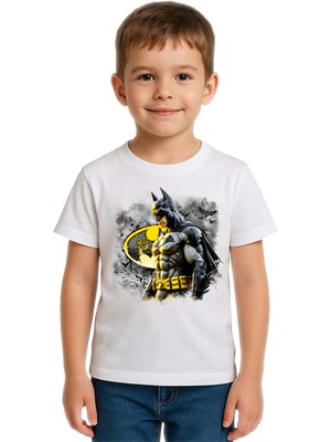 Sedirli Unisex Batman Baskılı Çocuk Tişört Pamuklu Penye Kumaş