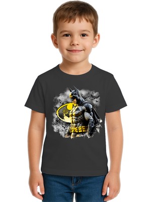 Sedirli Unisex Batman Baskılı Çocuk Tişört Pamuklu Penye Kumaş