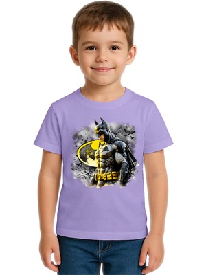 Sedirli Unisex Batman Baskılı Çocuk Tişört Pamuklu Penye Kumaş