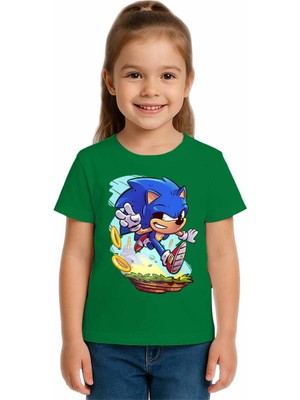 Sedirli Unisex Sonic Baskılı Çocuk Tişört Pamuklu Penye Kumaş