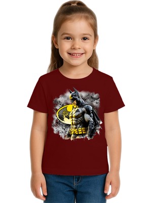 Sedirli Unisex Batman Baskılı Çocuk Tişört Pamuklu Penye Kumaş