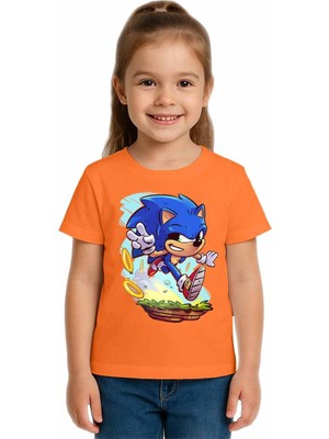 Sedirli Unisex Sonic Baskılı Çocuk Tişört Pamuklu Penye Kumaş