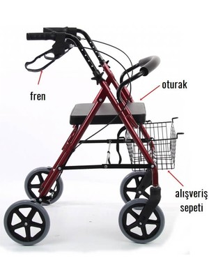 We Chem Katlanır Hasta Yürüteci Frenli Tekerlekli Wolker Oturaklı Hasta Arabası