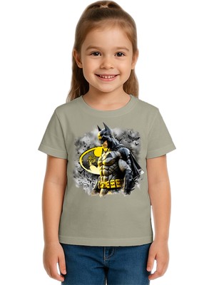 Sedirli Unisex Batman Baskılı Çocuk Tişört Pamuklu Penye Kumaş