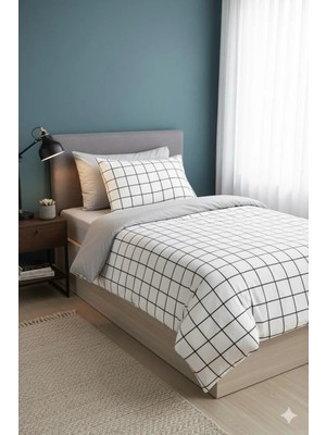 Üntaş Tekstil Serenad Çift Taraflı Renkli Beyazkare Tek Kişilik Nevresim Seti 120 x 220 cm Geometrik Desen