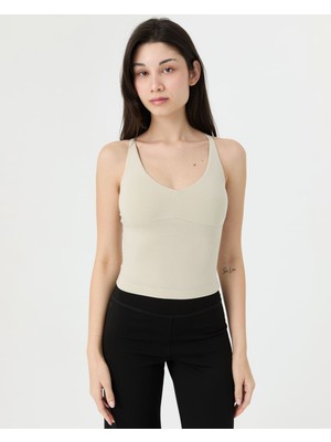 Ayma Active Krema EcoVero™Viskoz Göğüs Pedli Çapraz Ayarlanabilir Askılı V Yaka Longline Bralet