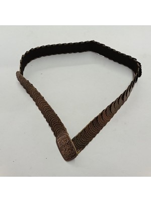 Ağırsoy Lastikli Kadın Kemeri, Metal Pullu, Eskitme, Boyu 70 cm En Gergin Hali 90 cm