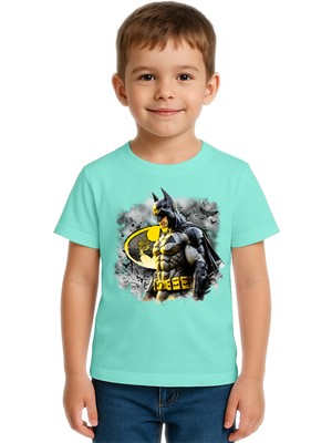 Sedirli Unisex Batman Baskılı Çocuk Tişört Pamuklu Penye Kumaş