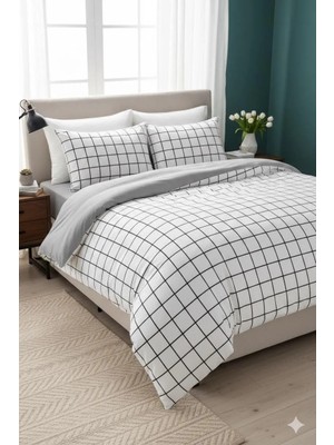 Üntaş Life Serisi Minikaro Siyah Beyaz Geometrik Desenli Çift Kişilik Nevresim Seti 200 x 220 cm