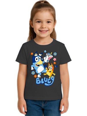 Sedirli Unisex Bluey Baskılı Çocuk Tişört Pamuklu Penye Kumaş