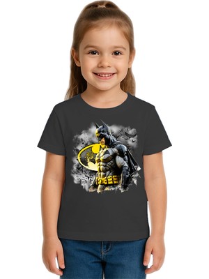 Sedirli Unisex Batman Baskılı Çocuk Tişört Pamuklu Penye Kumaş