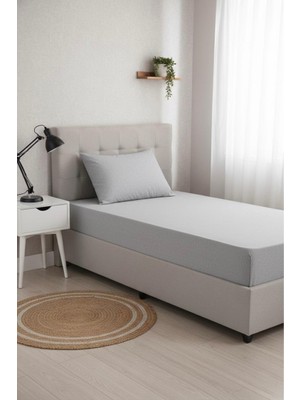 Üntaş Serenat Tek Kişilik Lastikli Düz Renk Çarşaf 100 x 200 cm Açık Gri %90 Pamuk %10 Polyester Yastık Kılıfı