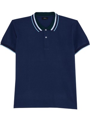 Tudors Erkek Slim Fit Dar Kesim %100 Pamuk Lacivert Polo Yaka Tişört