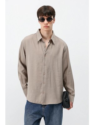 Vamos Modal Kumaş Oversize Gömlek Vizon
