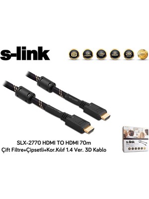 Lims Store S-Link SLX-2770 HDMI To HDMI 70M Çift Filtre+Çipsetli+Kor.kılıf 1.4 Ver. 3D Kablo