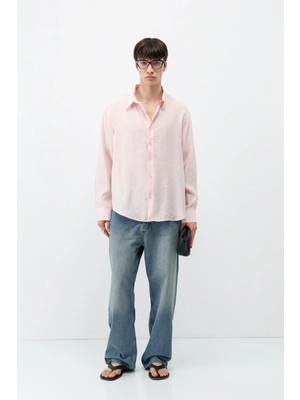 Vamos Modal Kumaş Oversize Gömlek Pudra