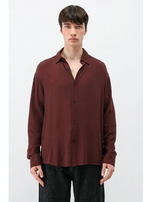 Vamos Hafif Dokulu Oversize Gömlek Bordo