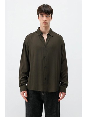 Vamos Hafif Dokulu Oversize Gömlek Kahve