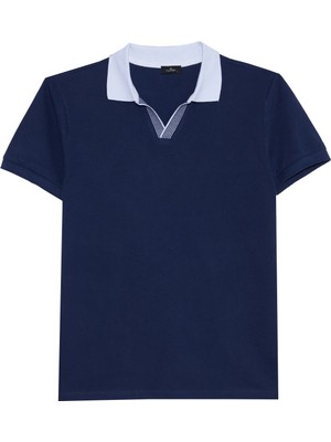 Tudors Erkek Slim Fit Dar Kesim %100 Pamuk Lacivert Polo Yaka Tişört