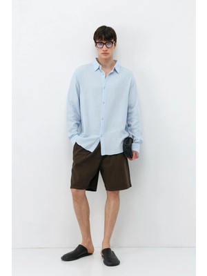 Vamos Uzun Kollu Basic Oversize Gömlek Bebe Mavi