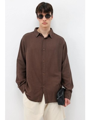 Vamos Uzun Kollu Basic Oversize Gömlek Kahve