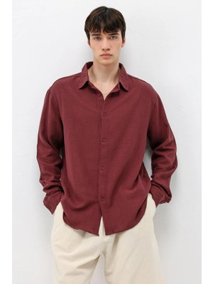 Vamos Uzun Kollu Basic Oversize Gömlek Bordo