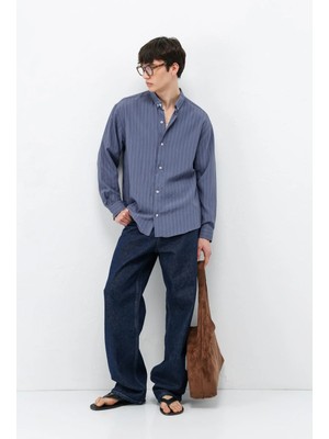 Vamos Çizgili Oversize Gömlek Indigo