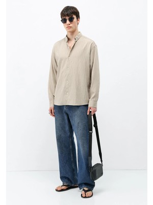 Vamos Çizgili Oversize Gömlek Bej