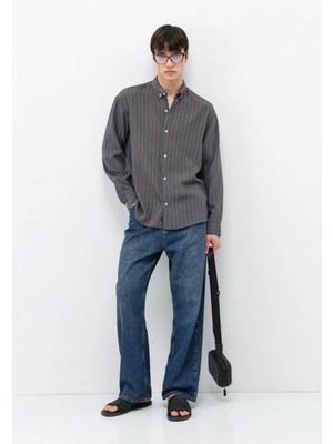 Vamos Çizgili Oversize Gömlek Antrasit