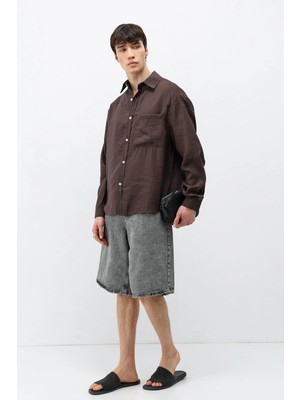 Vamos Modal Kumaş Cepli Oversize Gömlek Koyu Kahve