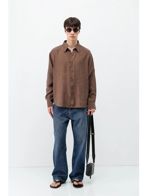 Vamos Modal Kumaş Oversize Gömlek Kahve