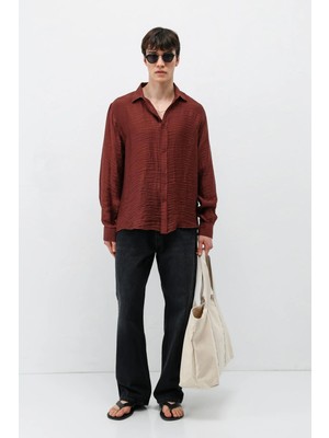 Vamos Dokulu Oversize Gömlek Bordo