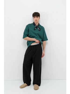 Vamos Super Baggy Fit Keten Pantolon Siyah