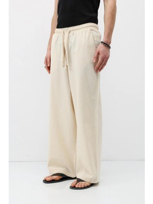 Vamos Super Baggy Fit Keten Pantolon Naturel