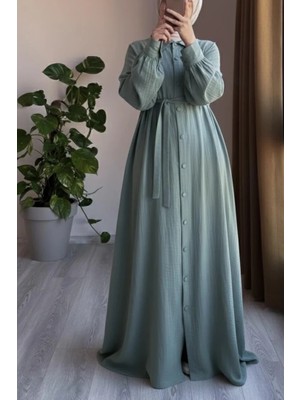 Ande Tesettür Kloş Müslin Ferace - Soft Mavi