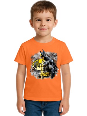 Sedirli Unisex Batman Baskılı Çocuk Tişört Pamuklu Penye Kumaş