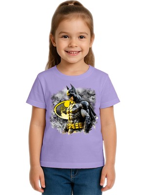 Sedirli Unisex Batman Baskılı Çocuk Tişört Pamuklu Penye Kumaş