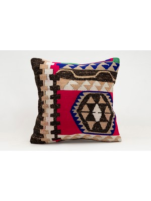Kilim Wholesale El Yapımı Kilimden Yapılmış Vintage Kırlent Kılıfı, Yün, 40X40 cm