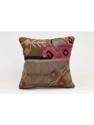 Kilim Wholesale El Yapımı Kilimden Yapılmış Vintage Kırlent Kılıfı, Yün, 40X40 cm