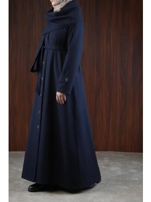 Ande Tesettür Şal Detaylı Kışlık Ferace - Lacivert