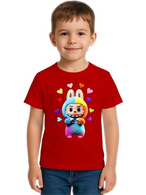 Sedirli Unisex Labubu Baskılı Çocuk Tişört Pamuklu Penye Kumaş