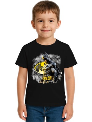 Sedirli Unisex Batman Baskılı Çocuk Tişört Pamuklu Penye Kumaş