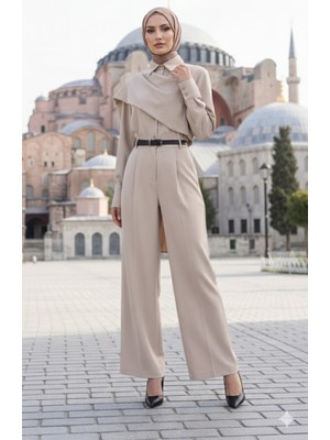 Buğrahayalin Kadın Uzun Kollu Şal Detaylı Bluz ve Pantolon Kemer Dahil Ikili Takım