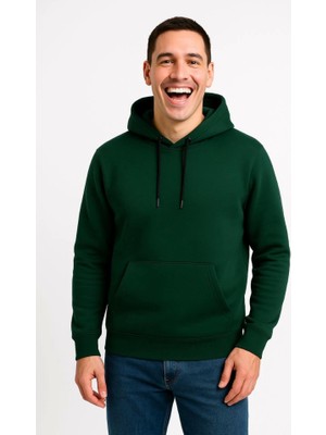 Buğrahayalin Erkek Üç Iplik Kapüşonlu Kanguru Cepli Sweatshirt Hoodie - Haki