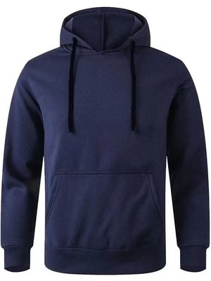 Buğrahayalin Erkek Uzun Kol Kapşonlu Basic Sweatshirt Hoodie - Lacivert