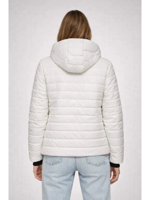 Indispensablely Şişme Kapüşonlu Fermuarlı Mont Su Itici Kapitone Astarlı Kumaş Cepli Kışlık Rahat Kalıp - Krem