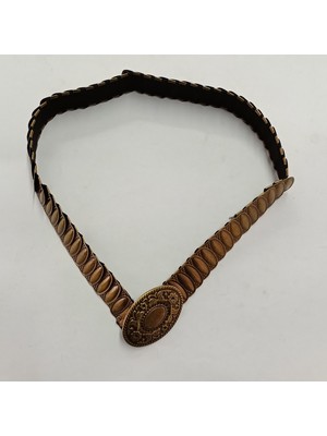 Ağırsoy Lastikli Kadın Kemeri, Metal Pullu, Eskitme, Boyu 70 cm En Gergin Hali 90 cm